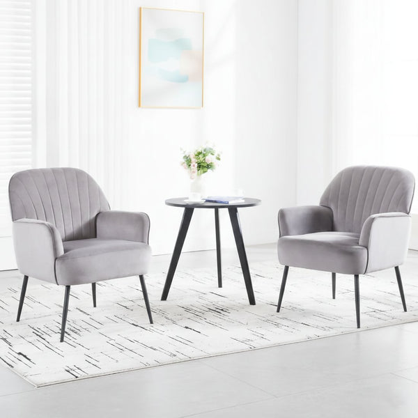 English Elm Velvet Barrel Accent Chair Tufted Shell Back with Metal Legs for Living Room Grey W5722P462512