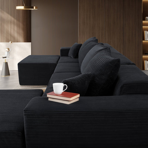 English Elm 6-Piece Modular U-Shaped Sectional Sofa with Chaise Convertible Corduroy Comfort and Secure Base Black W3163S00040