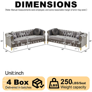 English Elm Velvet Chesterfield Tufted Sofa with Copper Stud Trim and Gold Legs for Glam Living Grey W834S00624