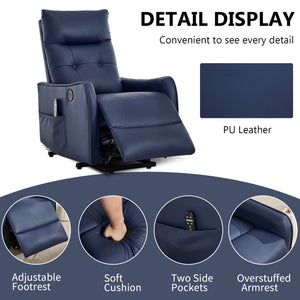 English Elm Deep Blue Pu Leather Power Lift Recliner with Massage Heat and Usb for Seniors W1803P364111