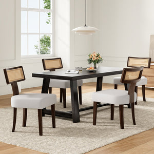 English Elm Upholstered Armless Dining Chairs with Rattan Back Hardwood Frame French Country Set of 2 Beige,Walnut T3623P411732