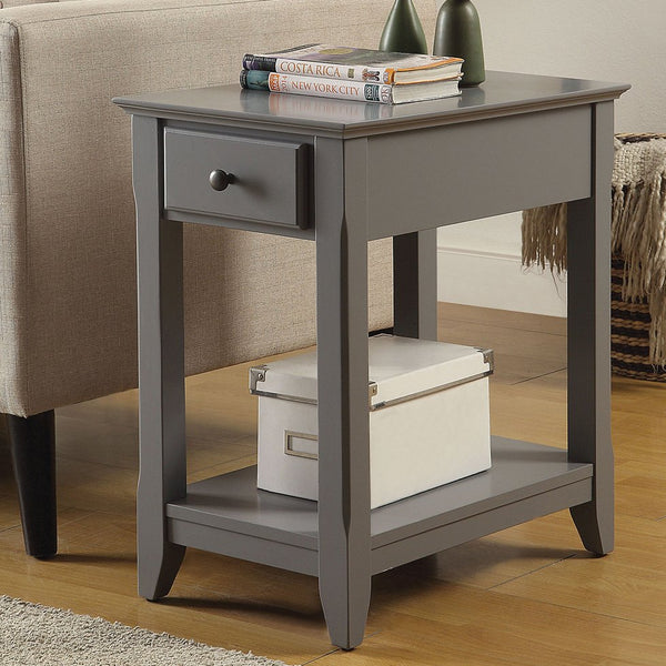 English Elm Wooden Transitional Rectangular Side Table with Slim Footprint, Open Shelf and Single Smooth Drawer Gray B016P310270