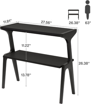 English Elm Storage Side Table Solid Wood Cherry Finish Two Open Shelves for Slim Space Entryways T3971P456579