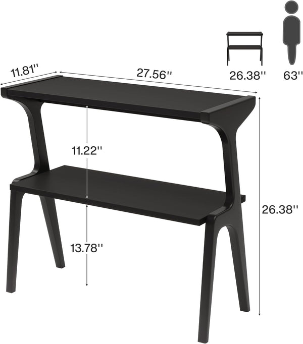 English Elm Storage Side Table Solid Wood Cherry Finish Two Open Shelves for Slim Space Entryways T3971P456579