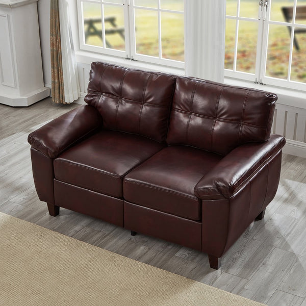 English Elm 59" Club Style Tufted Pu Leather Loveseat with Hidden Storage and Wide Padded Armrests Burgundy W1097S00244