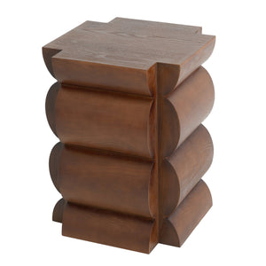 English Elm 15.35 Inch Dark Veneer Curved Tiered End Table for Modern Minimalist Living Rooms N772P412289B