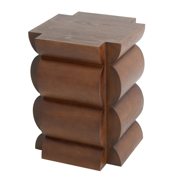 English Elm 15.35 Inch Dark Veneer Curved Tiered End Table for Modern Minimalist Living Rooms N772P412289B
