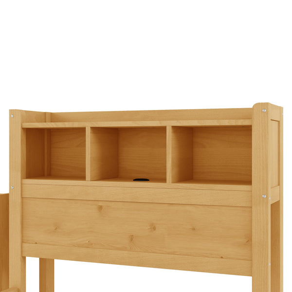 English Elm Twin Wood Storage Bed with Led Headboard Drawers and Pull Out Cabinet for Kids Natural W2593S00049