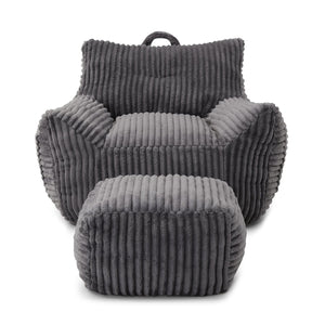 English Elm Giant Plush Bean Bag Chair with Armrests and Footstool for Ultimate Comfort, Durable Corduroy Lounge Sofa Grey W1117P309391