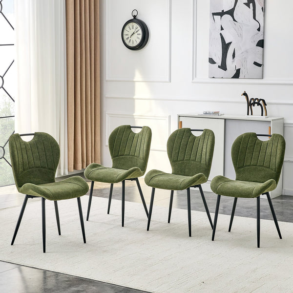 English Elm Set of 4 Olive Fabric Dining Chairs Ergonomic Cushion Black Steel Frame Modern Black+Green W1151P454883