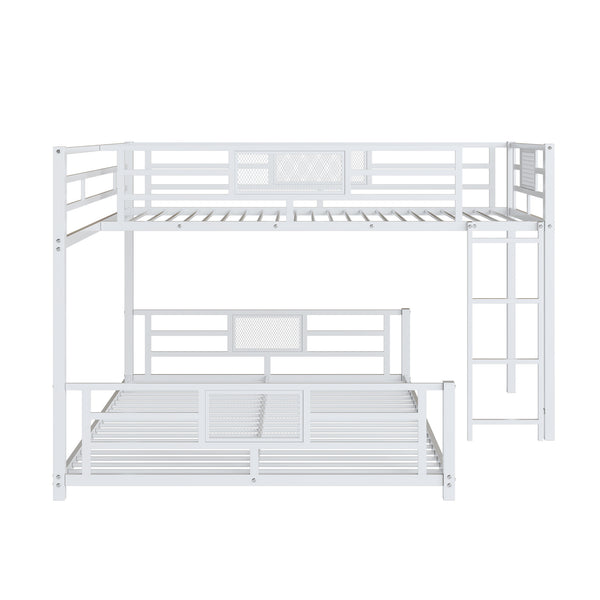 English Elm L-shaped Metal Twin over Full Bunk Bed with Durable Steel Frame, Space-Saving Design and Kid-Friendly Safety Features White N709P196510K