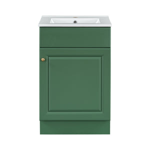 English Elm Christopher Knight Home® - 20" Bathroom Vanity with Ceramic Sink and Soft-Close Door, Gold Knob, Adjustable Shelf Storage Green N759P237946F