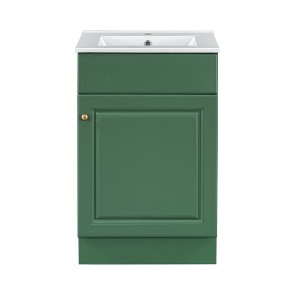 English Elm Christopher Knight Home® - 20" Bathroom Vanity with Ceramic Sink and Soft-Close Door, Gold Knob, Adjustable Shelf Storage Green N759P237946F