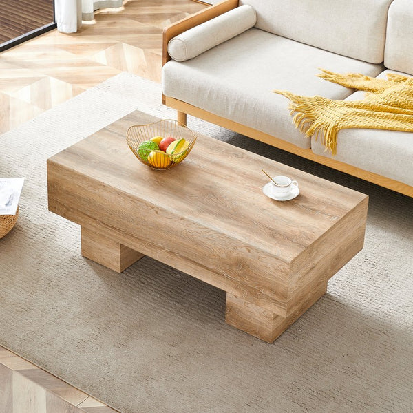 English Elm Modern Light Wood Texture MDF Coffee Table 43.3"x21.6"x17.2" — Spacious Top, Sturdy Legs, Easy Clean Finish W1151P295247