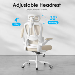 English Elm Ergonomic Mesh High Back Desk Chair with Lumbar Support Flip up Arms and Headrest Khaki,White T3623P434272