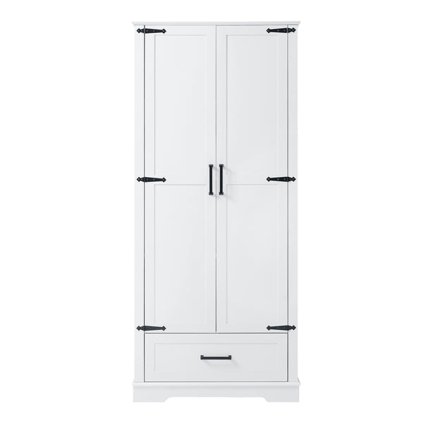 English Elm Tall Bathroom Storage Cabinet — Slim 72.64" White MDF Organizer with 2 Doors, Drawer, Adjustable Shelves, Anti-Tip WF326355AAK
