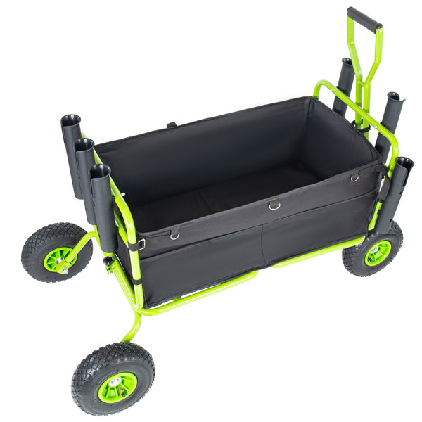 English Elm Fishing Beach Cart Collapsible Heavy Duty Wagon with All Terrain Wheels Rod Holders Green W2932P417637