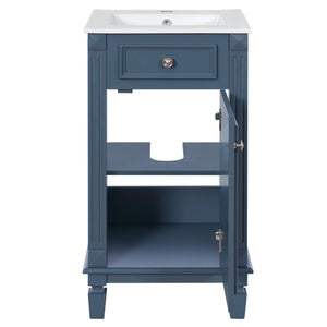 English Elm 18-inch French Country Freestanding Bathroom Vanity Rubberwood Cabinet with Ceramic Sink Blue N710P371187C