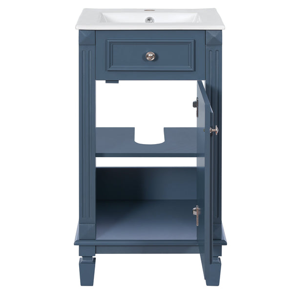 English Elm 18-inch French Country Freestanding Bathroom Vanity Rubberwood Cabinet with Ceramic Sink Blue N710P371187C
