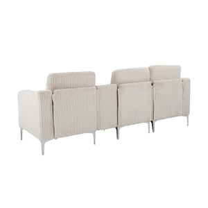 English Elm Convertible Sectional Sofa - Modern Corduroy 3-Seater With Cupholders & Usb For Ultimate Comfort W3098S00030