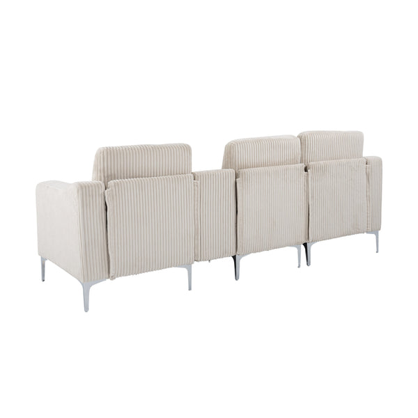 English Elm Convertible Sectional Sofa - Modern Corduroy 3-Seater With Cupholders & Usb For Ultimate Comfort W3098S00030