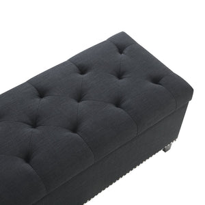 English Elm 47.5" Linen Button-tufted Storage Bench Nail-head Trim Entryway Living Room Seat W2671P450824