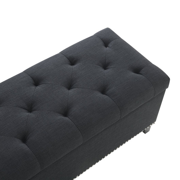 English Elm 47.5" Linen Button-tufted Storage Bench Nail-head Trim Entryway Living Room Seat W2671P450824