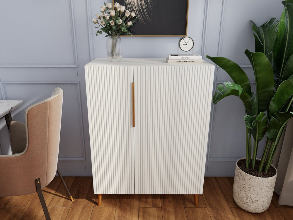 English Elm Modern White Sideboard with Gold Handles - Ancient White Engineered Wood Buffet, Durable Storage Organizer W2139P306488