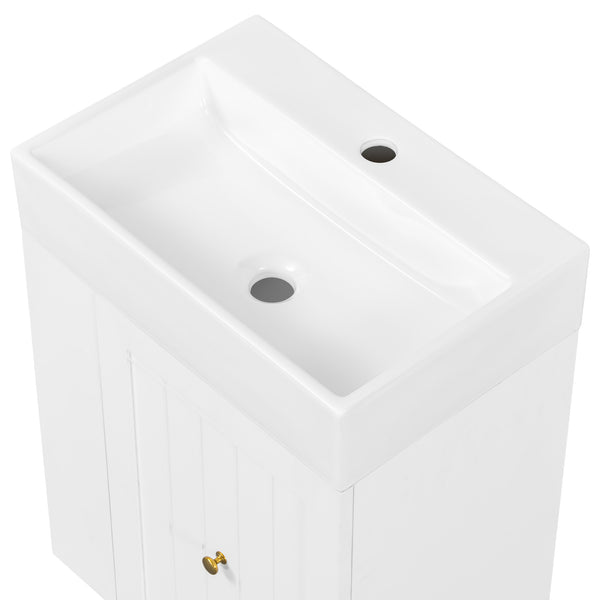English Elm 20-Inch Compact Bathroom Vanity with Ceramic Sink, Wall-Mounted MDF Cabinet, Modern Space-Saver Design White N725P314023K