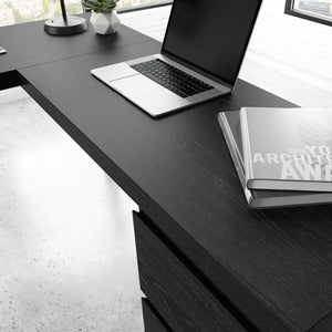 English Elm L-Shaped Modern Desk With Black Finish, Spacious Work Surface, Storage Drawers For Home Office & Gaming B356P402752