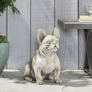 English Elm Christopher Knight Home® - DOG French Bulldog Garden Sculpture Cast Stone Outdoor Accent with Antique Wash, Durable Charm Rustic White 70293.00RUSWHTGRN
