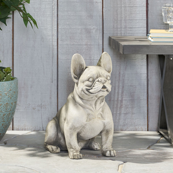 English Elm Christopher Knight Home® - DOG French Bulldog Garden Sculpture Cast Stone Outdoor Accent with Antique Wash, Durable Charm Rustic White 70293.00RUSWHTGRN