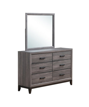 English Elm MIRAGE Solid Wood Chest with 5 Smooth-Glide Drawers, Foil Finish and Matte Black Hardware accents Grey 60.28 L x 18.58 W x 35.35 H B201P226159