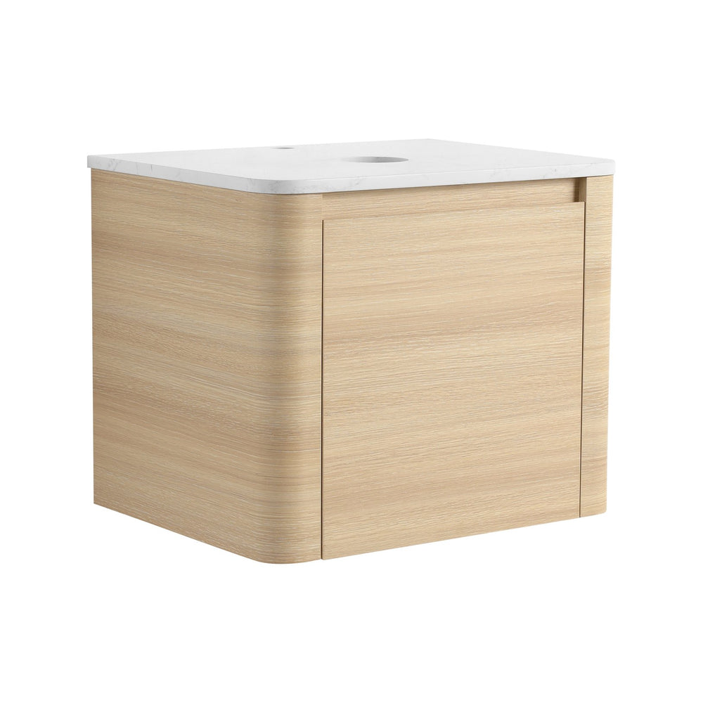 English Elm 24'' Wall-Mounted Bathroom Vanity with Soft-Close Door, Rounded Edges, Plywood Build, Space-Saving Design Ameican White Oak W999P348969