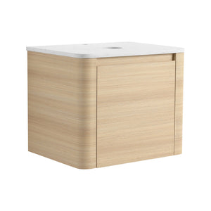 English Elm 24'' Wall-Mounted Bathroom Vanity with Soft-Close Door, Rounded Edges, Plywood Build, Space-Saving Design Ameican White Oak W999P348969