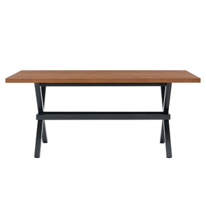 English Elm 71 Inch Industrial Dining Table Walnut Mdf Top Seats 8 with X Frame Steel Base Walnut+Black W1151P434794