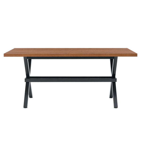 English Elm 71 Inch Industrial Dining Table Walnut Mdf Top Seats 8 with X Frame Steel Base Walnut+Black W1151P434794