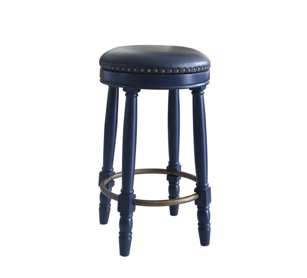 English Elm AGODY 26" Counter Height Swivel Bar Stools Set of 2 with Upholstered Seats and Sturdy Rubberwood Frame Dark Blue W2170P208094