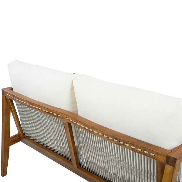 English Elm Outdoor Acacia Wood Loveseat Set with Rope Woven Panels and Matching Coffee Table Beige,Teak N768P408131T