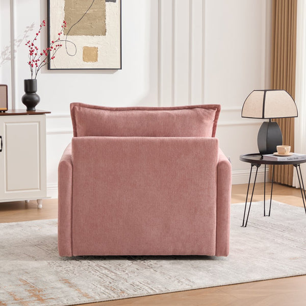 English Elm UNITED Swivel Barrel Chair with Chenille Upholstery, 360° Smooth Rotation, Padded Arm Comfort and Side Pockets for Living Room Relaxation Pink W1568P290091