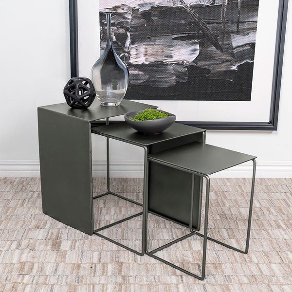 English Elm Vestal Iron Nesting Table Set of Three Powder Coated Grey Industrial Living Room Accent B062P441486