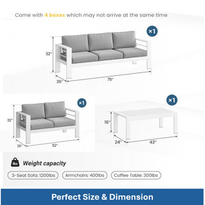 English Elm 3-piece Outdoor Aluminum Conversation Set with Deep Cushions and Wpc Coffee Table Grey+White B082S00087