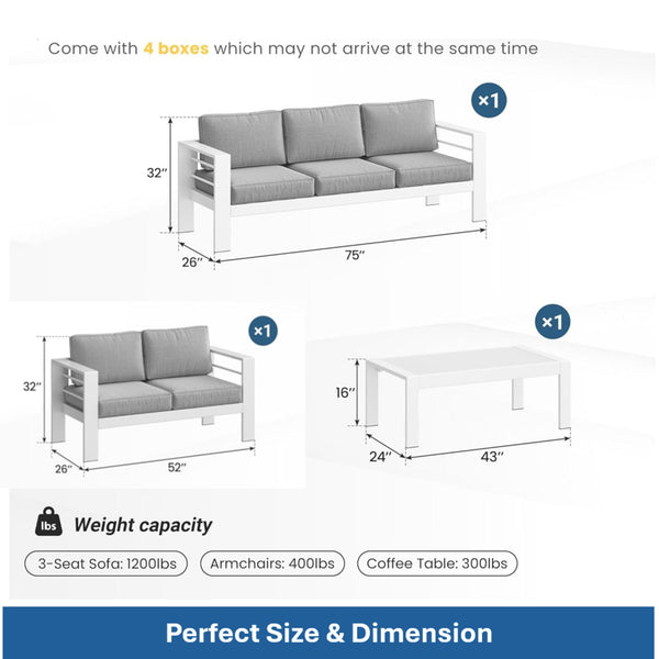 English Elm 3-piece Outdoor Aluminum Conversation Set with Deep Cushions and Wpc Coffee Table Grey+White B082S00087