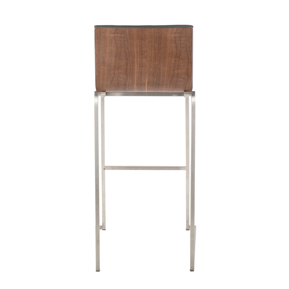 English Elm Mason Mara 30" Barstool Set Of 2 - Contemporary Stainless Steel, Walnut Wood & Grey Faux Leather B202P222252