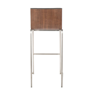 English Elm Mason Mara 30" Barstool Set Of 2 - Contemporary Stainless Steel, Walnut Wood & Grey Faux Leather B202P222252