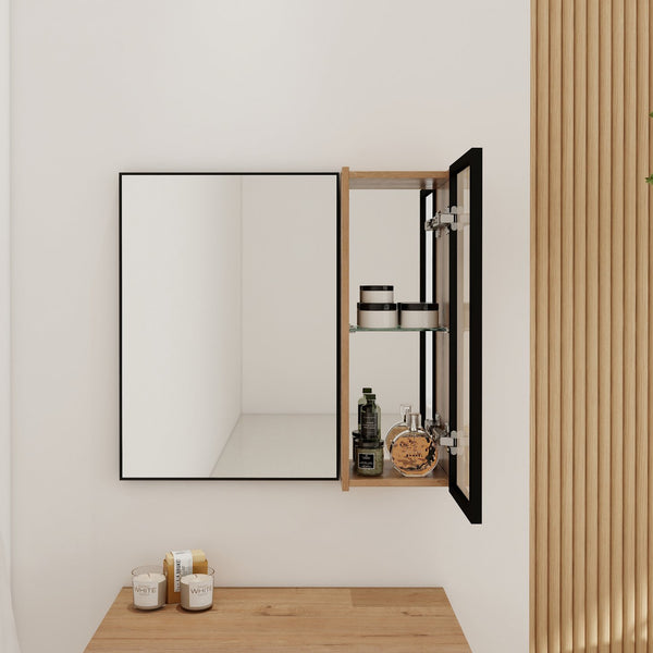 English Elm 10'' Floating Bathroom Mirror Cabinet Plywood Body Acrylic Door Adjustable Shelf W999P470297