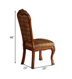 English Elm Beige Padded Side Chair Set of 2 — Checkered Seat & Floral Back, Scalloped Apron, Cherry Oak Finish B062P209244