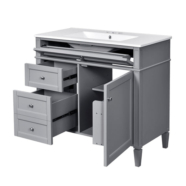 English Elm 36'' Modern Bathroom Vanity With Medicine Cabinet, Soft-Close Doors, 4 Drawers & Ceramic Sink Set SW000134AAE-1