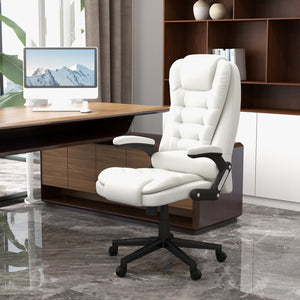 English Elm HOMCOM Ergonomic High Back Executive Office Chair with Recline, Retractable Footrest & Lumbar Support White W2225P200738