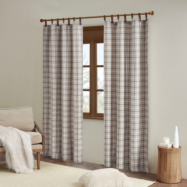 English Elm Plaid Faux Leather Tab Top Curtain Panel with Fleece Lining for Cozy Rustic Privacy and Insulation Multicolor 11.81 L x 10.04 W x 3.98 H B03598256
